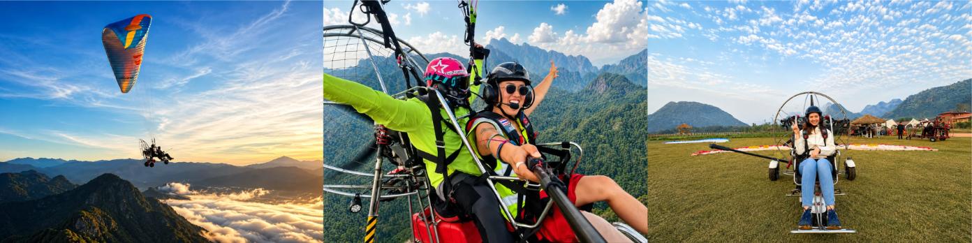 Trải nghiệm bay dù lượn tại điểm bay ở Vang Vieng, hoạt động không nên bỏ lỡ trong tour 1 ngày, đặt vé tham gia ngay tại Trekking - Camping.